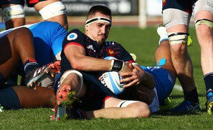 Florian Verhaeghe, le deuxième ligne du Stade Toulousain, lors du match de l'équipe de France des moins de 20 ans en Italie, le 10 mars 2017.