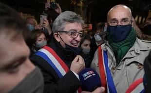 Jean-Luc Mélenchon lors d'une manifestation contre la loi sur la sécurité globale.