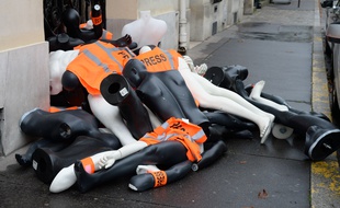 Une opération de RSF devant le consulat d'Arabie Saoudite à Paris en octobre 2019.