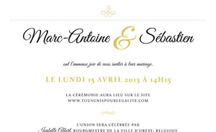 Capture d'écran du faire-part de Marc-Antoine et Sébastien, un couple homosexuel qui va se marier sur Internet le 15 avril 2013.