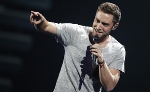 Le suédois Mans Zelmerlow lors d'une répétition avant la finale du Consours Eurovision de la Chanson le 22 mai 2015 à Vienna
