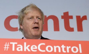 L'ex-maire de Londres Boris Johnson, chef de file du camp pro-Brexit, le 15 avril 2016 à Manchester