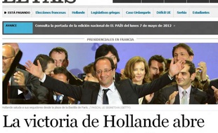 La une du site Internet du journal espagnol «El Pais», au soir de l'élection de François Hollande, le 6 mai 2012.