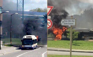 Images de l'incendie d'un bus de la ligne 20 du réseau Tisseo, samedi 16 avril à Balma.