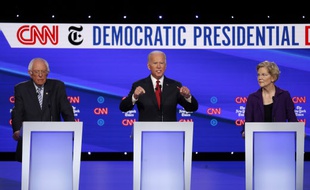 Bernie Sanders, Joe Biden et Elizabeth Warren lors du débat démocrate de mardi.