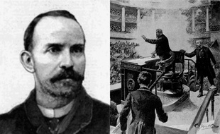 Auguste Vaillant (à gauche), son attentat (à droite)