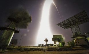 Lancement du vaisseau russe Soyouz TMA-13M transporteur des astronautes de la station spatiale internationale (ISS) le 29 mai 2014 sur la base russe de Baïkonour, au Kazakhstan