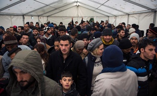 Des migrants récemment arrivés font la queue le 15 octobre 2015 pour s'enregistrer pour obtenir le statut de réfugié à Berlin.