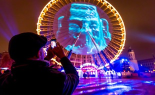 La place Bellecour, le 8 décembre 2014 pendant la Fête des Lumières de Lyon.