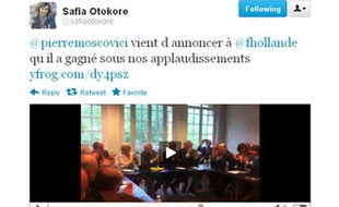 Capture d'écran d'un tweet de Safia Otokoré, mis en ligne avant 20h, le 6 mai 2012.