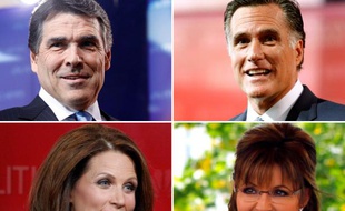 Rick Perry, Mitt Romney, Michele Bachmann et Sarah Palin.
