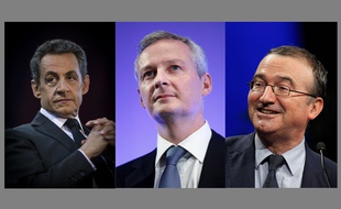 Les candidats à la présidence de l'UMP: Nicolas Sarkozy, Bruno Le Maire et Hervé Mariton.