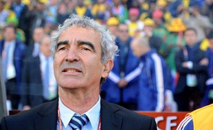 L'ex-sélectionneur de l'équipe de France, Raymond Domenech, lors d'un match de Coupe du monde contre l'Afrique du sud, le 22 juin 2010 à Bloemfontein, en Afrique du Sud.