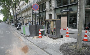 Les lieux de l'accident, le 28 mai 2015, sur le boulevard Sébastopol à Paris
