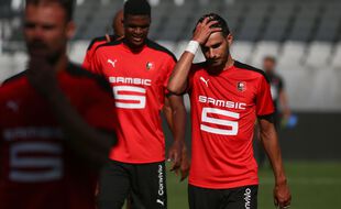 Martin Terrier (à droite) est bien dans le groupe rennais qui se déplace à Dijon ce vendredi.