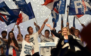 La présidente du Front national Marine Le Pen lors de l'Université d'été du Front national à Marseille, le 6 septembre 2015