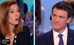 Doria Tillier et Manuel Valls sur le plateau du «Grand Journal» de Canal+ le 16 mars 2015.