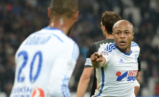 André Ayew après son but contre Metz le 7 décembre 2014 au stade Vélodrome.