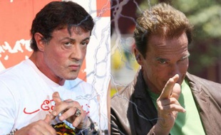 A gauche, Sylvester Stallone. A droite, Arnold Schwarzenegger