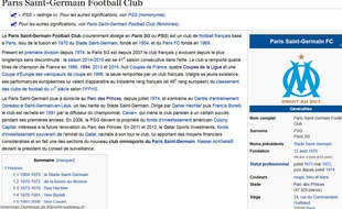 Capture d'écran du wikipedia du PSG, le 4 novembre 2014