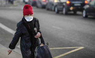 Une femme porte un masque pour se protéger de la pollution de l'air à Paris, le 23 janvier 2017.