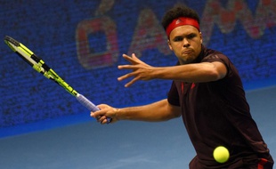 Jo-Wilfried Tsonga lors d'un match face à Jan-Lennard Struff au tournoi de Saint-Petersbourg, le 22 septembre 2017.