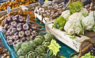 Illustration de légumes d'automne sur un marché.