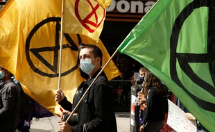 Un manifestant du groupe Extinction Rébellion, qui milite pour le climat, en septembre 2020 à New York.