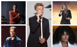 Benjamin Biolay, au centre, compte trois nominations aux Victoires de la musique 2021. Autour de lui, de g. à dr. et de h. en bas: Gaël Faye, Grand Corps Malade, Julien Doré et Yseult comptent chacun et chacune deux nominations.