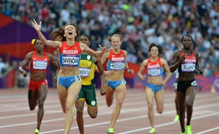 La Russe Mariya Savinova lors de son titre de championne olympique sur 800m aux Jeux olympiques de Londres, le 11 août 2012.