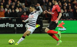 Adam Ounas, buteur avec les Girondins lors du match à Guingamp, disputé le 13 février 2016.
