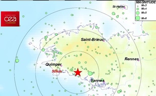 Capture d'écran du site du CEA qui a enregistré un séisme, le 8 mai près de Quimperlé.