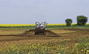 Illustration d'un tracteur épandant du lisier, ici en 2018 dans la Sarthe.