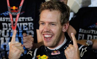 Le jeune Allemand Sebastian Vettel, champion du monde pour la deuxième fois avec son écurie Red Bull, après le Grand Prix du Japon, le 9 octobre 2011.