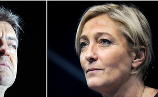 Montage montrant le fondateur du Parti de Gauche, Jean-Luc Mélenchon (G) et la présidenté du Front National, Marine Le Pen (D).