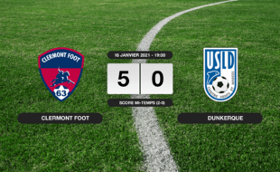 Ligue 2, 20ème journée: L'USL Dunkerque sort du stade Gabriel-Montpied sur une victoire écrasante du Clermont Foot