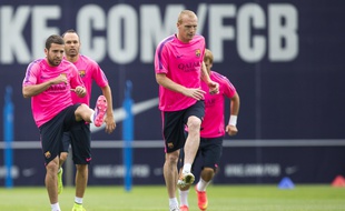 Jérémy mathieu à l'entraînement avec le Barça, le 25 juillet 2014.