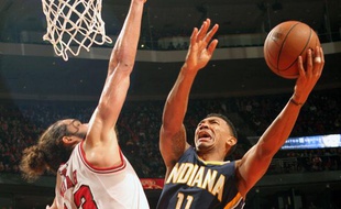 Le pivot des Chicago Bulls Joakim Noah, le 16 novembre 2013, contre les Indiana Pacers.