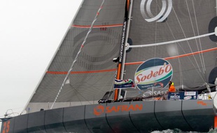 Marc Guillemot, au départ du Vendée Globe en 2008.