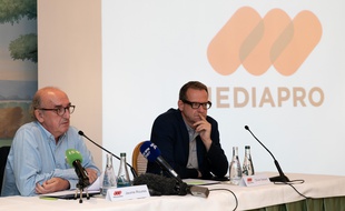 Les patrons de Mediapro ont donné une conférence de presse à Paris, le 31 mai 2018.
