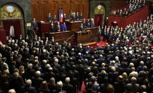 François Hollande devant le Parlement réuni en Congrès à Versailles le 16 novembre 2015.