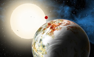 Représentation des planètes Kepler-10c (premier plan) et Kepler 10-b (arrière-plan).