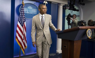 Barack Obama après son discours sur l'économie, l'Irak, la Syrie et l'Ukraine, à la Maison blanche, le 28 août 2014.