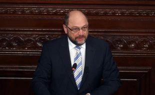 Le président du Parlement européen Martin Schulz lors d'un discours à Tunis, le 8 février 2016