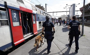 Des agents de la police ferroviaire de la SNCF à côté d'une rame du RER D à la gare de Juvisy-sur-Orge, dans l'Essonne, en 2012