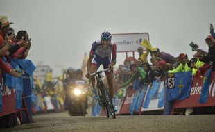 Thibaut Pinot lors de sa victoire sur la 15e étape de la Vuelta, le 9 septembre 2018.