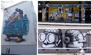 Ador et Semor réalisent un parcours de fresques (ici: rue du Honduras, station Beauséjour et quai de l'Aiguillon)
