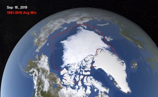 Une image satellite montre la diminution de la banquise en septembre 2019.