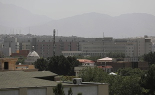 Les bâtiments de l'ambassade américaine à Kaboul, en Afghanistan, le samedi 14 août 2021.