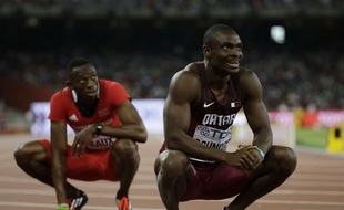 L'athlète qatarien Femi Ogunode, spécialiste du 200m, lors des Mondiaux de Pékin en août 2015.